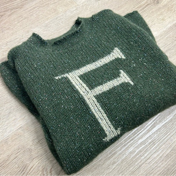 Universal Studios Harry Potter Wool Silk Chunky Knit Green Pullover Sweater &amp;#39;F&amp;#39; - Wool, Silk