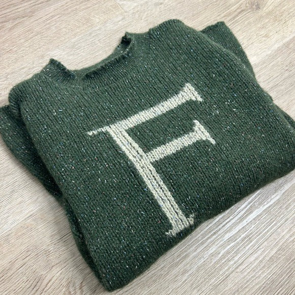 Universal Studios Harry Potter Wool Silk Chunky Knit Green Pullover Sweater &amp;#39;F&amp;#39; - Wool, Silk