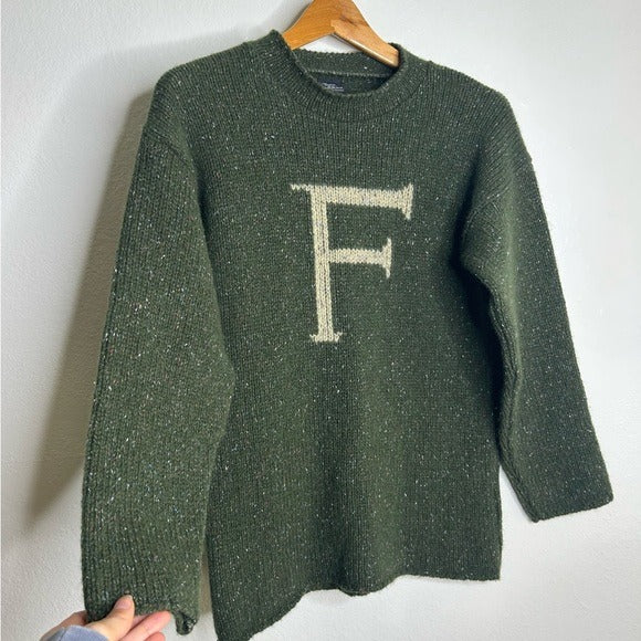 Universal Studios Harry Potter Wool Silk Chunky Knit Green Pullover Sweater &amp;#39;F&amp;#39; - Wool, Silk