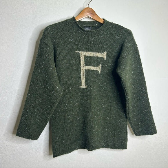 Universal Studios Harry Potter Wool Silk Chunky Knit Green Pullover Sweater &amp;#39;F&amp;#39; - Wool, Silk