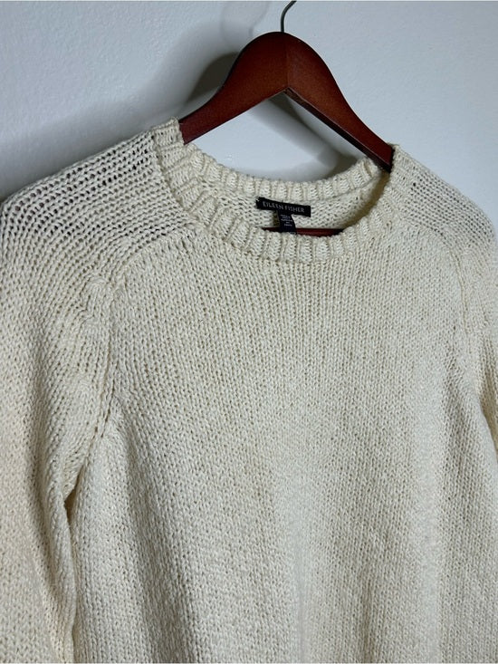 Eileen Fisher 100% Organic Cotton Cream Chunky Knit Oversized Sweater