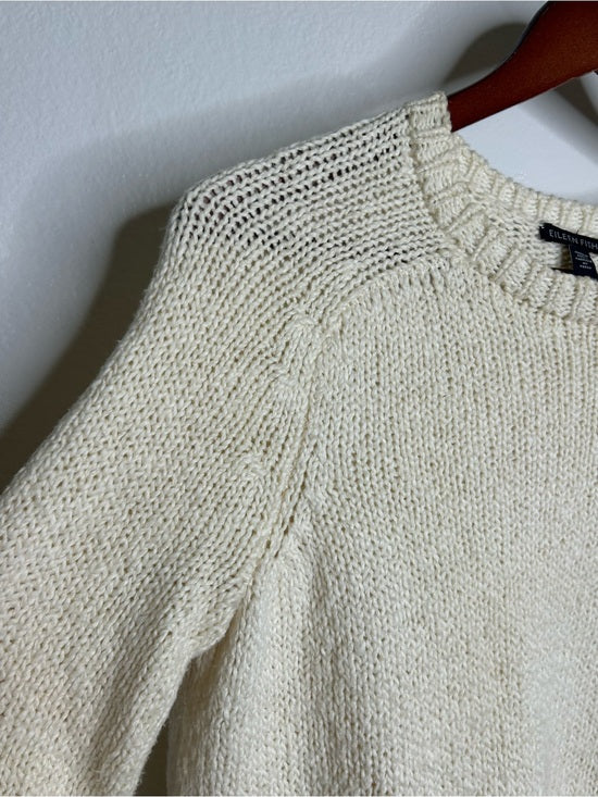 Eileen Fisher 100% Organic Cotton Cream Chunky Knit Oversized Sweater