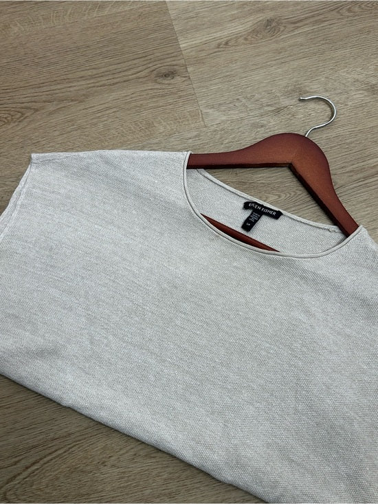 Eileen Fisher Eileen Fisher Organic Linen Cotton Textured Knit Neutral Sleeveless Boxy Top - Linen, Cotton