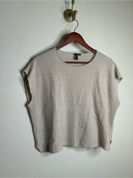 Eileen Fisher Eileen Fisher Organic Linen Cotton Textured Knit Neutral Sleeveless Boxy Top - Linen, Cotton