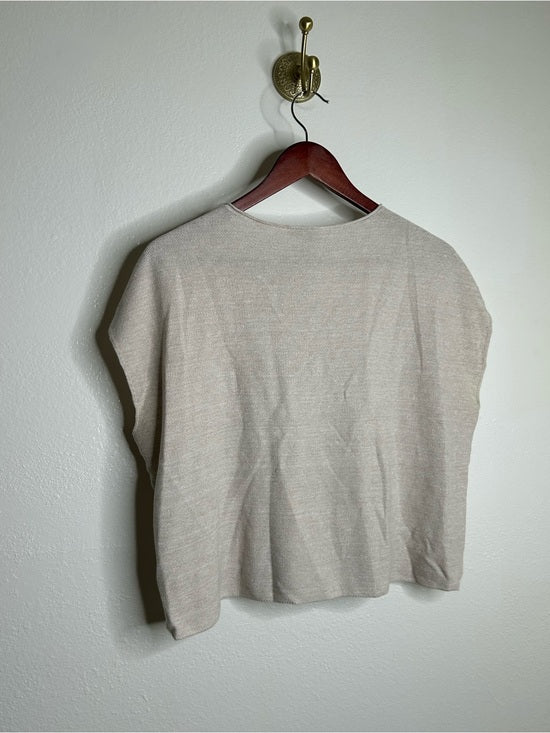 Eileen Fisher Organic Linen Cotton Textured Knit Neutral Sleeveless Boxy Top