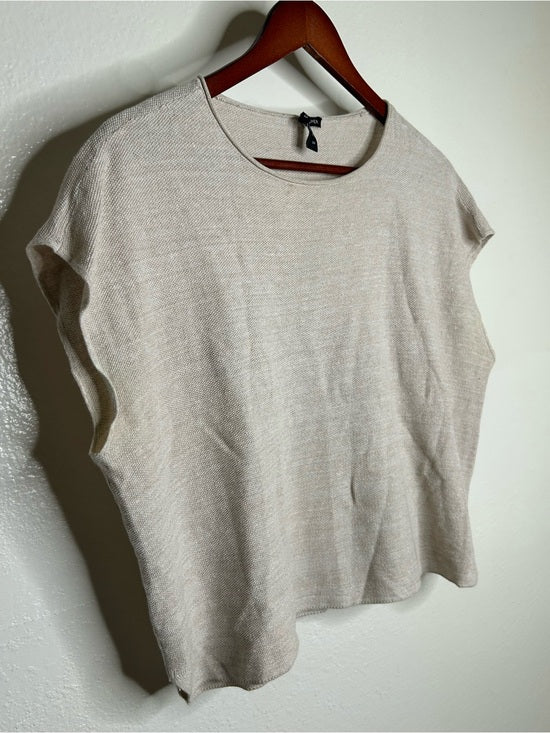 Eileen Fisher Organic Linen Cotton Textured Knit Neutral Sleeveless Boxy Top
