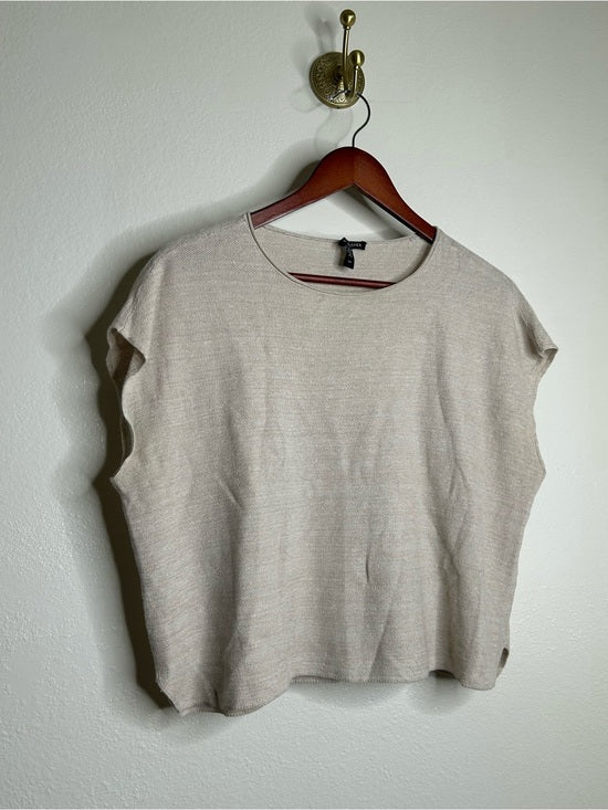Eileen Fisher Eileen Fisher Organic Linen Cotton Textured Knit Neutral Sleeveless Boxy Top - Linen, Cotton