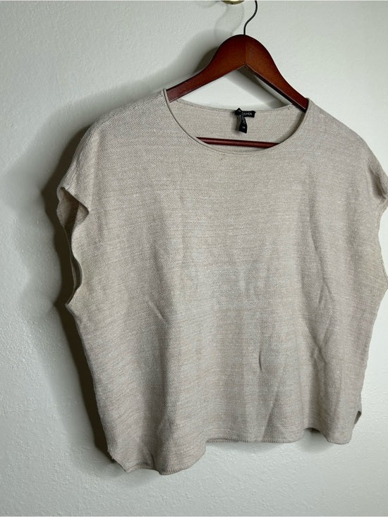 Eileen Fisher Eileen Fisher Organic Linen Cotton Textured Knit Neutral Sleeveless Boxy Top - Linen, Cotton