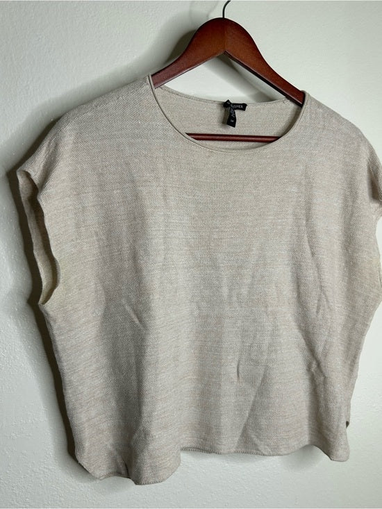 Eileen Fisher Eileen Fisher Organic Linen Cotton Textured Knit Neutral Sleeveless Boxy Top - Linen, Cotton