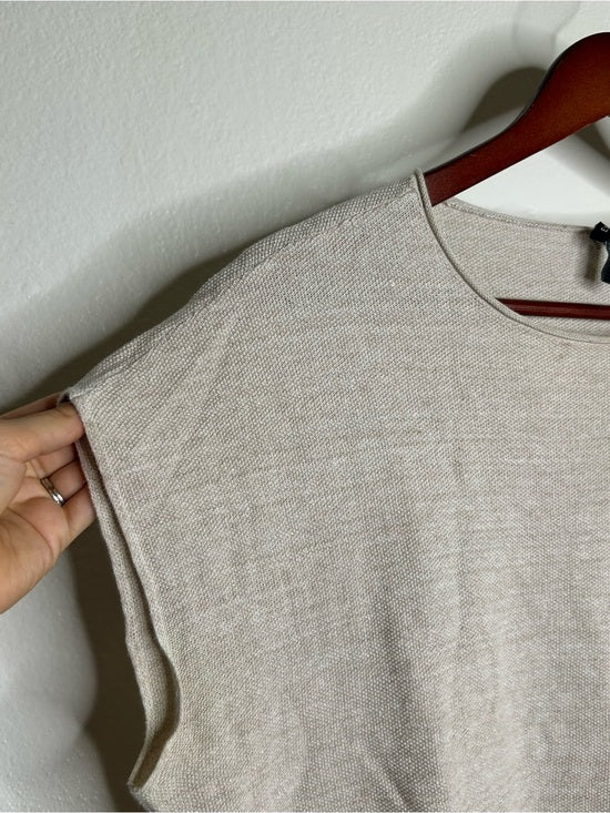 Eileen Fisher Eileen Fisher Organic Linen Cotton Textured Knit Neutral Sleeveless Boxy Top - Linen, Cotton