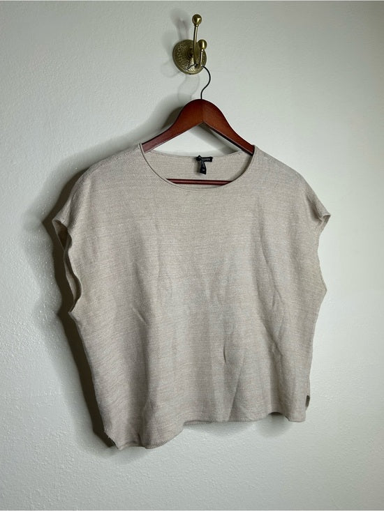 Eileen Fisher Organic Linen Cotton Textured Knit Neutral Sleeveless Boxy Top