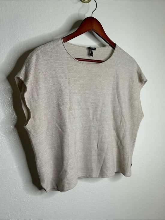 Eileen Fisher Organic Linen Cotton Textured Knit Neutral Sleeveless Boxy Top