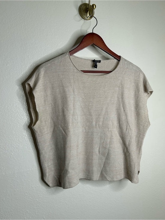 Eileen Fisher Organic Linen Cotton Textured Knit Neutral Sleeveless Boxy Top