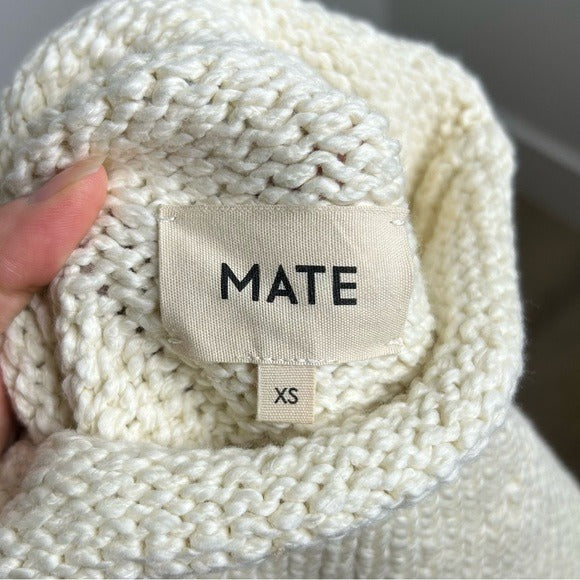 NWT MATE The Label 100% Organic Cotton Knit Frise Neck Pullover Sweater Size XS
