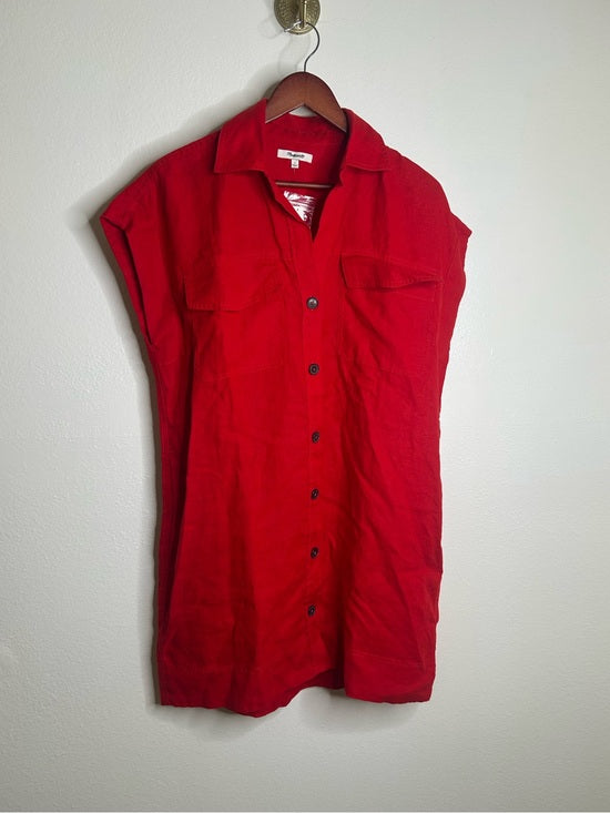 Madewell 100% Linen Utility Short-Sleeve Mini Shirtdress in Festival Red