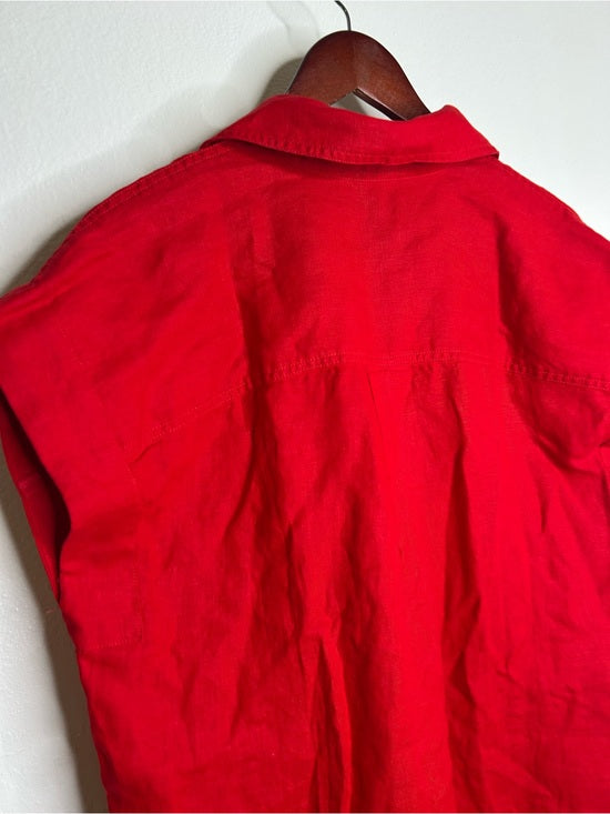 Madewell 100% Linen Utility Short-Sleeve Mini Shirtdress in Festival Red