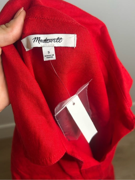 Madewell 100% Linen Utility Short-Sleeve Mini Shirtdress in Festival Red