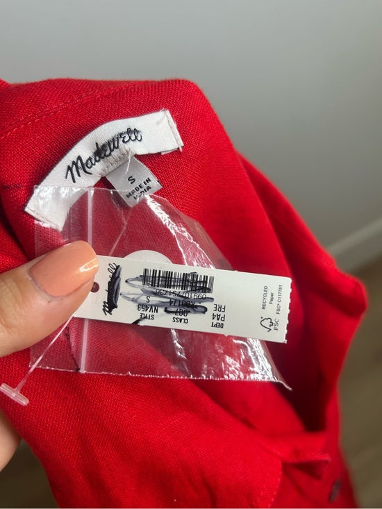 Madewell 100% Linen Utility Short-Sleeve Mini Shirtdress in Festival Red