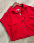 Madewell 100% Linen Utility Short-Sleeve Mini Shirtdress in Festival Red