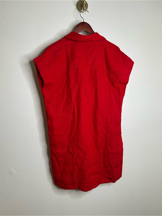 Madewell 100% Linen Utility Short-Sleeve Mini Shirtdress in Festival Red