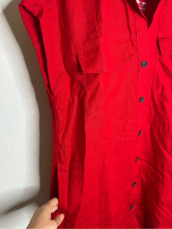 Madewell 100% Linen Utility Short-Sleeve Mini Shirtdress in Festival Red
