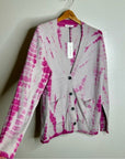 Unsubscribed 100% Cashmere Pink Tie Dye Button Down Boyfriend Cardigan