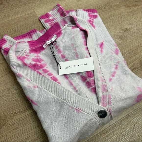 Unsubscribed 100% Cashmere Pink Tie Dye Button Down Boyfriend Cardigan