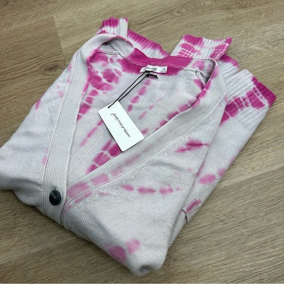 Unsubscribed 100% Cashmere Pink Tie Dye Button Down Boyfriend Cardigan