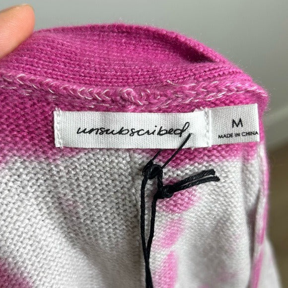 Unsubscribed 100% Cashmere Pink Tie Dye Button Down Boyfriend Cardigan