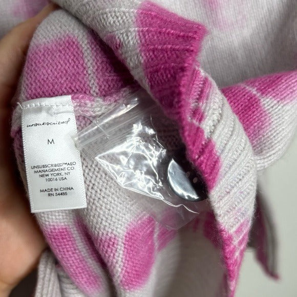 Unsubscribed 100% Cashmere Pink Tie Dye Button Down Boyfriend Cardigan