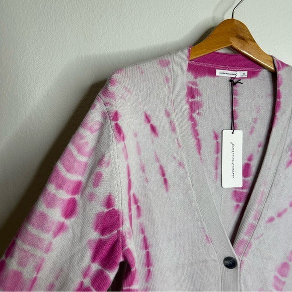 Unsubscribed 100% Cashmere Pink Tie Dye Button Down Boyfriend Cardigan