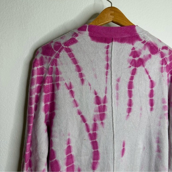 Unsubscribed 100% Cashmere Pink Tie Dye Button Down Boyfriend Cardigan