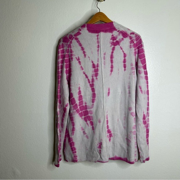 Unsubscribed 100% Cashmere Pink Tie Dye Button Down Boyfriend Cardigan
