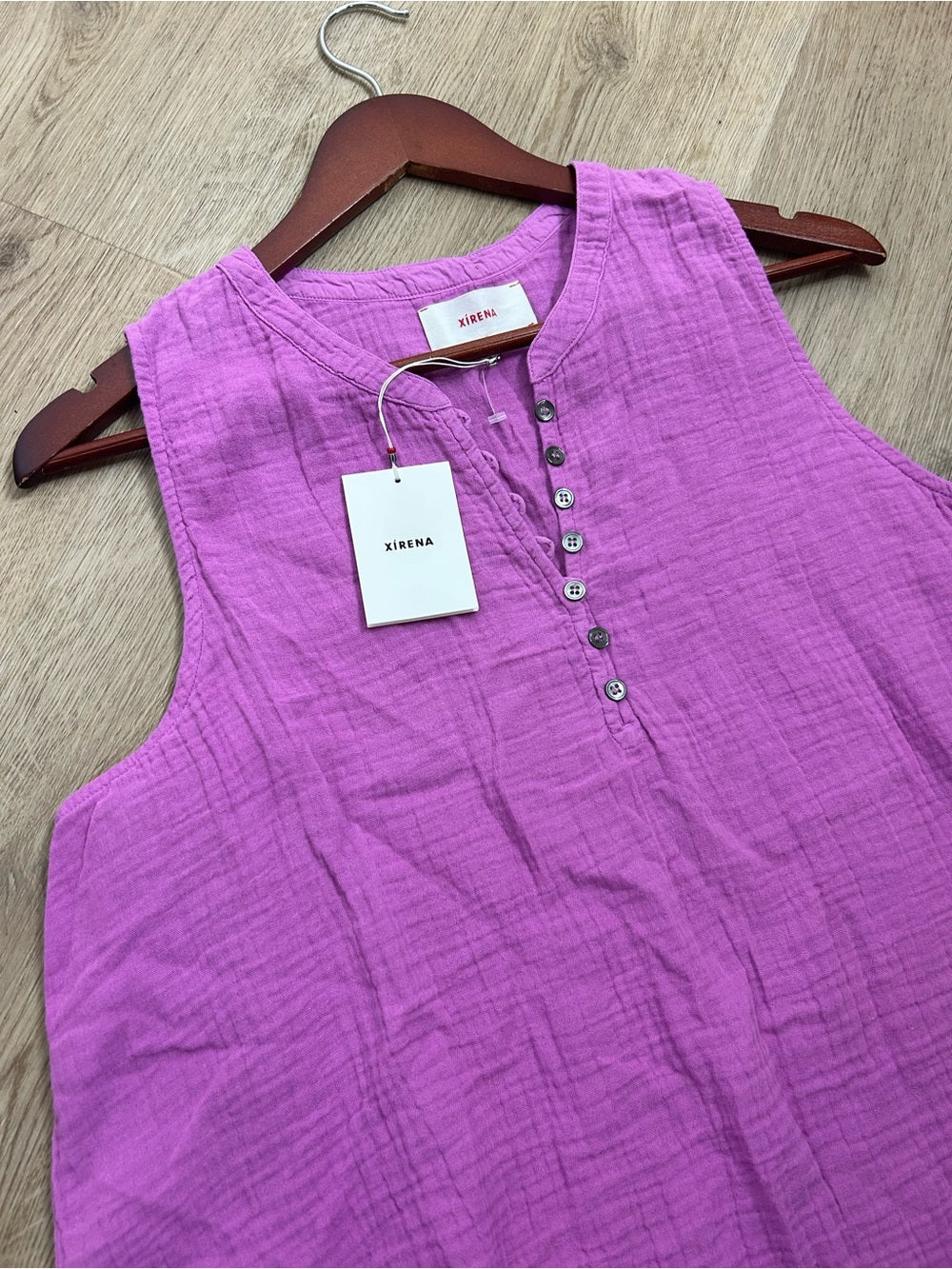XiRENA Xirena 100% Cotton Tish Button Down Tank Top in Purple Orchid - Cotton