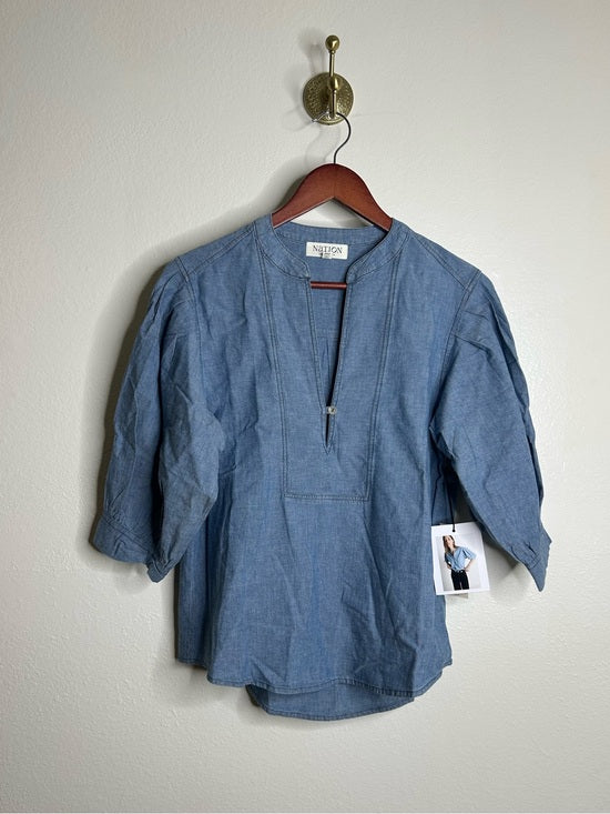Nation LTD Nation LA 100% Organic Cotton Denim Chambray Emmett Top 3/4 Sleeve - Cotton, Denim