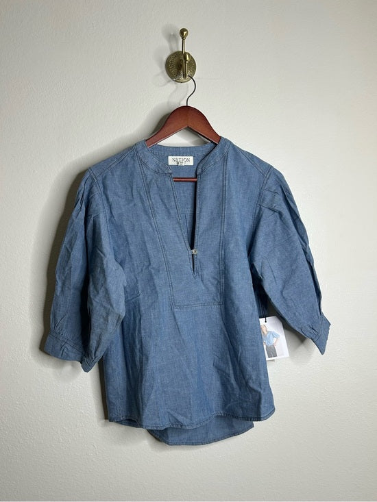 Nation LTD Nation LA 100% Organic Cotton Denim Chambray Emmett Top 3/4 Sleeve - Cotton, Denim