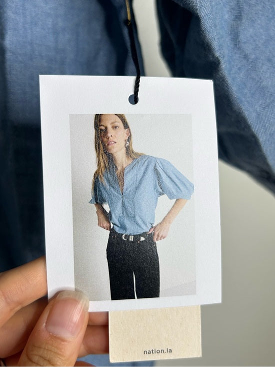 Nation LA 100% Organic Cotton Denim Chambray Emmett Top 3/4 Sleeve