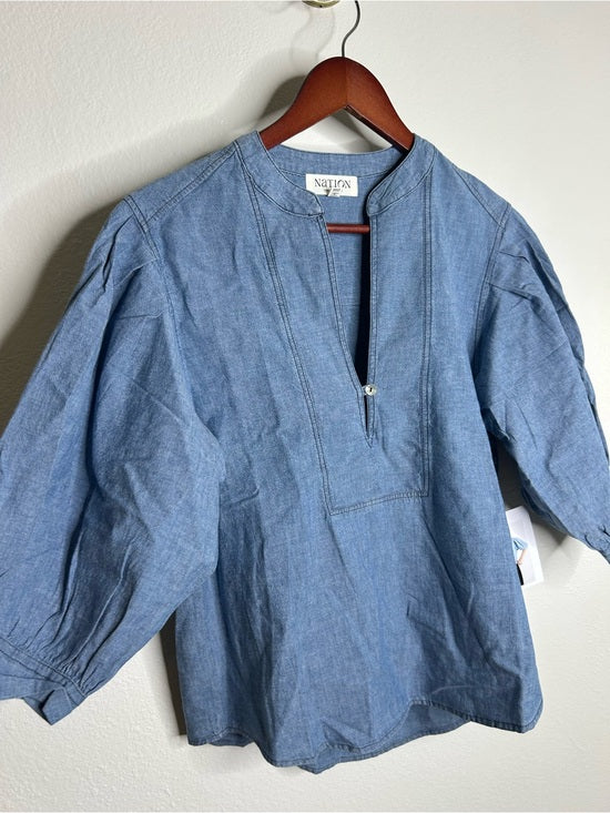 Nation LTD Nation LA 100% Organic Cotton Denim Chambray Emmett Top 3/4 Sleeve - Cotton, Denim