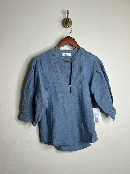 Nation LTD Nation LA 100% Organic Cotton Denim Chambray Emmett Top 3/4 Sleeve - Cotton, Denim