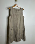 FLAX 100% Linen Tan Neutral Lagenlook Oversized Shift Tank Dress