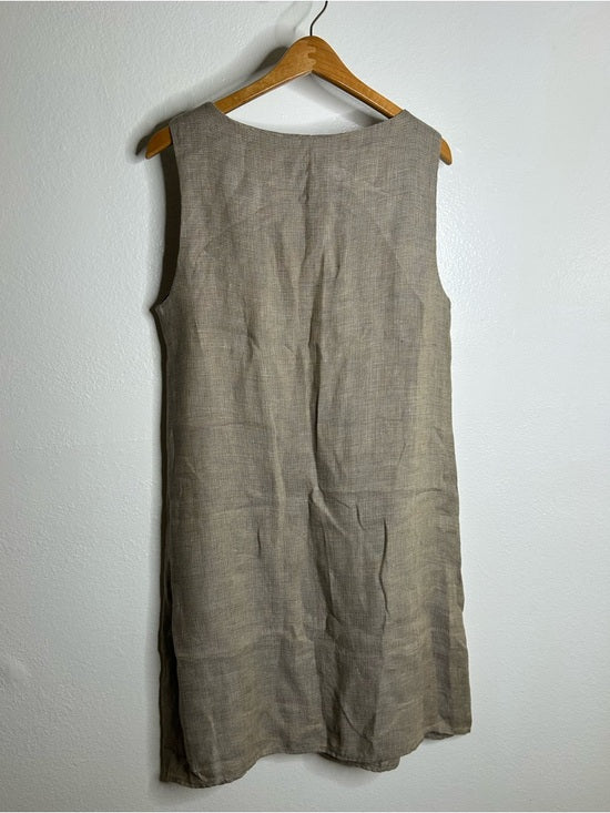 FLAX 100% Linen Tan Neutral Lagenlook Oversized Shift Tank Dress