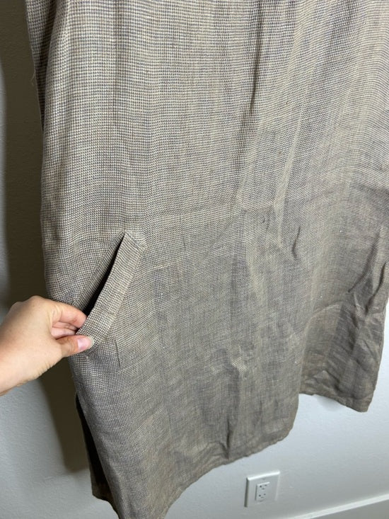 FLAX 100% Linen Tan Neutral Lagenlook Oversized Shift Tank Dress