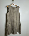 FLAX 100% Linen Tan Neutral Lagenlook Oversized Shift Tank Dress