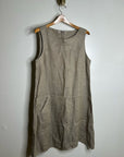 FLAX 100% Linen Tan Neutral Lagenlook Oversized Shift Tank Dress