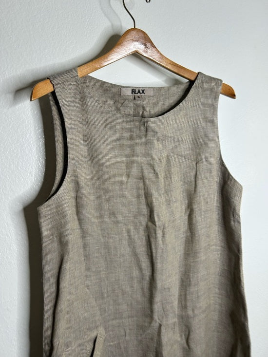 FLAX 100% Linen Tan Neutral Lagenlook Oversized Shift Tank Dress