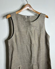 FLAX 100% Linen Tan Neutral Lagenlook Oversized Shift Tank Dress