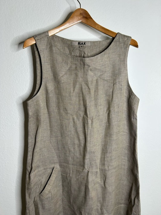 FLAX 100% Linen Tan Neutral Lagenlook Oversized Shift Tank Dress