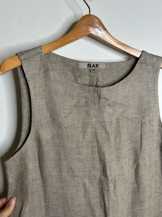 FLAX 100% Linen Tan Neutral Lagenlook Oversized Shift Tank Dress