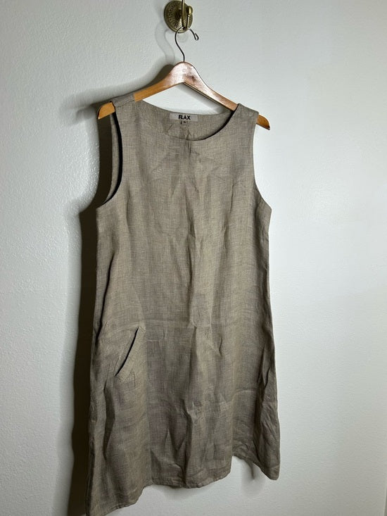 FLAX 100% Linen Tan Neutral Lagenlook Oversized Shift Tank Dress