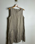 FLAX 100% Linen Tan Neutral Lagenlook Oversized Shift Tank Dress